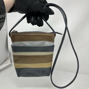 ili New York Leather Crossbody Bag Purse Metallic Striped Color Block Small 8X7"